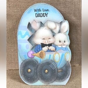 Vintage American Greetings Anthropomorphic Bunny Cracked Egg Easter Card Kitsch